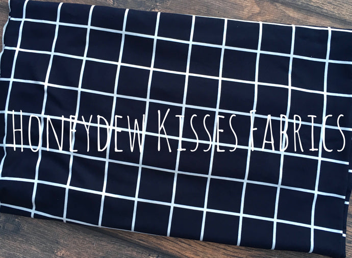 Navy Window Pane Brushed Poly Spandex Knit Fabric