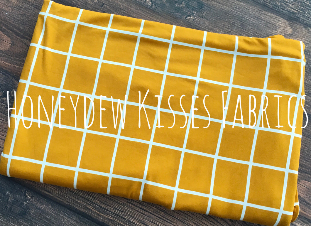 Mustard Window Pane Brushed Poly Spandex Knit Fabric