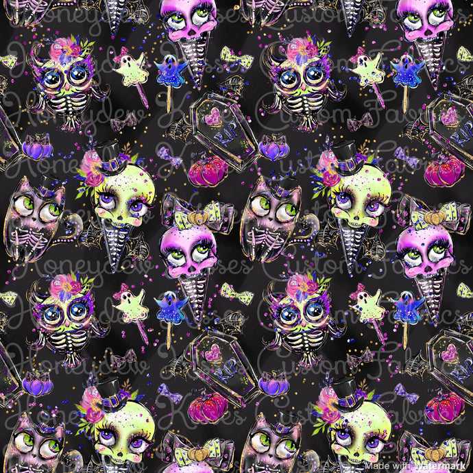 Black Skellie Pets Halloween Fabric